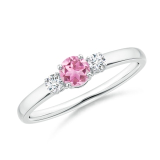 4mm AA Classic Pink Tourmaline and Diamond Three Stone Ring in White Gold