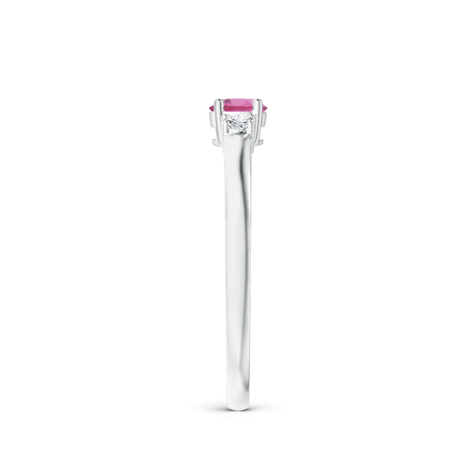4mm AAA Classic Pink Tourmaline and Diamond Three Stone Ring in White Gold side-2