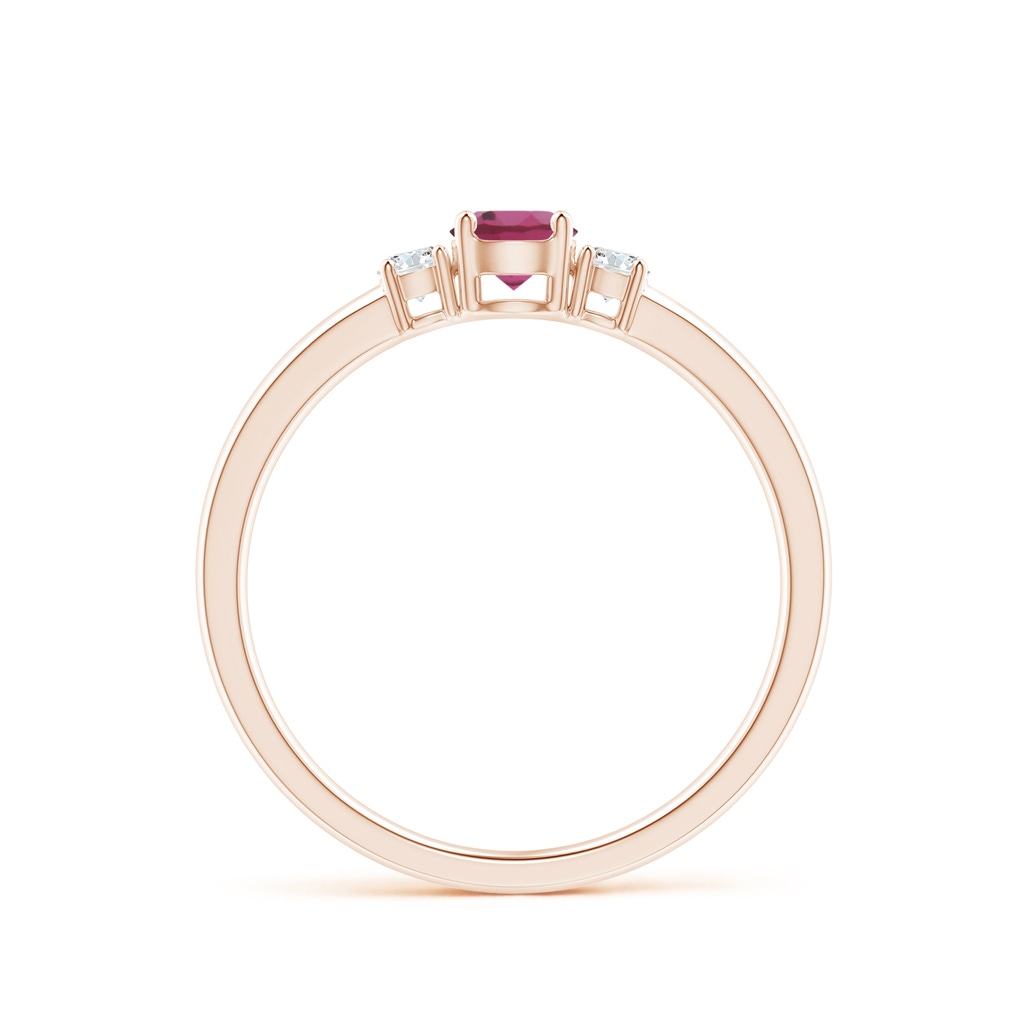 4mm AAAA Classic Pink Tourmaline and Diamond Three Stone Ring in 10K Rose Gold Side-1