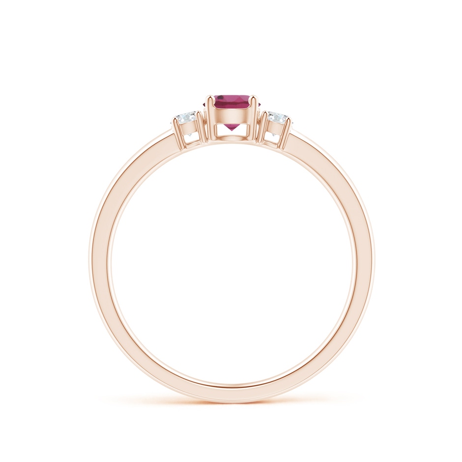 4mm AAAA Classic Pink Tourmaline and Diamond Three Stone Ring in 10K Rose Gold side-1