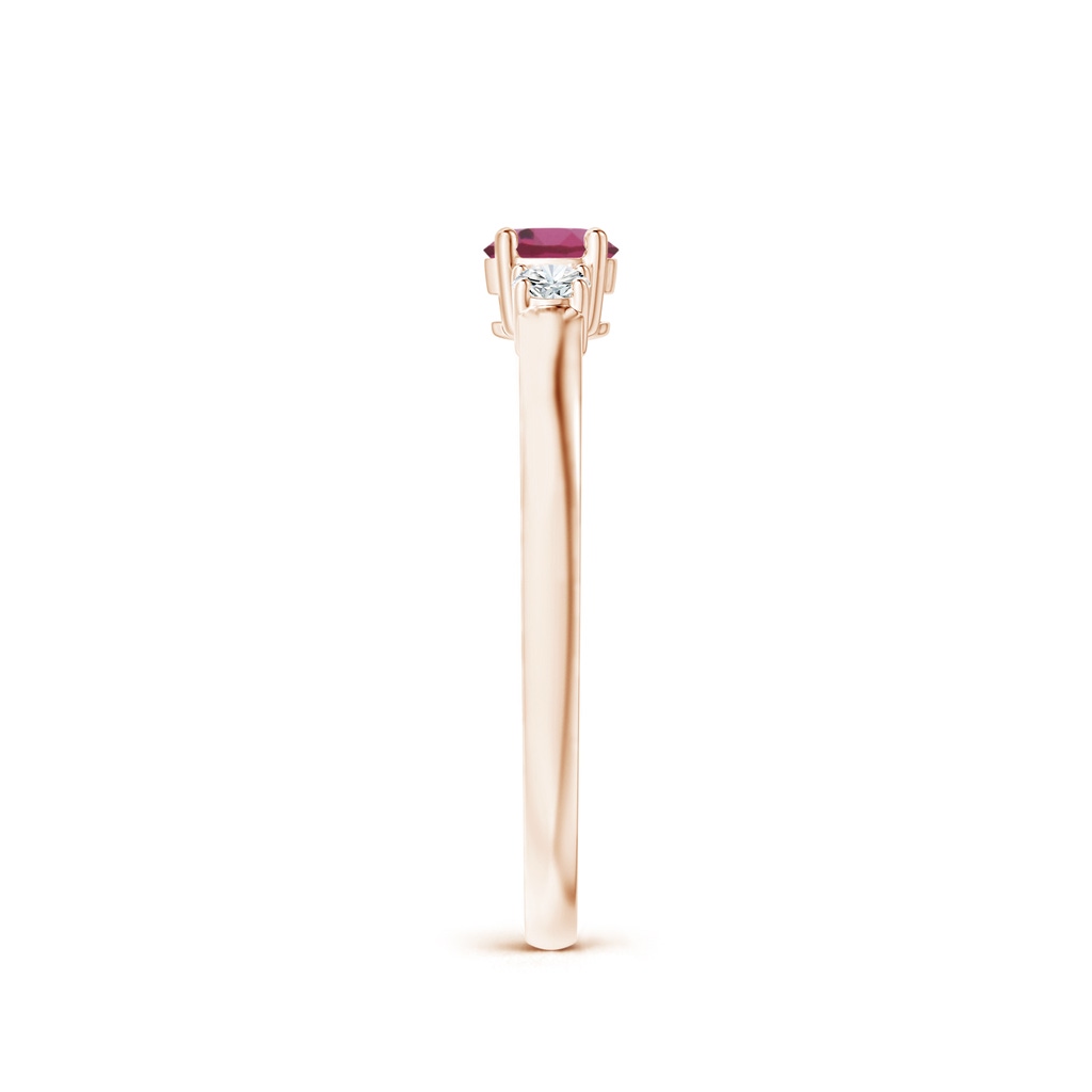 4mm AAAA Classic Pink Tourmaline and Diamond Three Stone Ring in 10K Rose Gold Side-2
