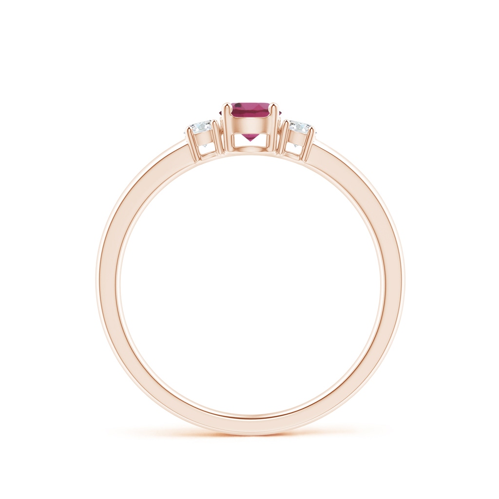 4mm AAAA Classic Pink Tourmaline and Diamond Three Stone Ring in Rose Gold - side_1
