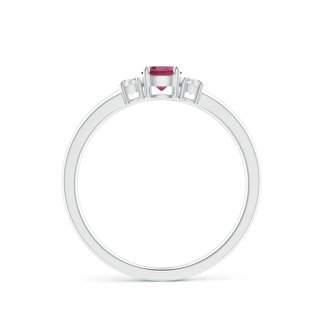 4mm AAAA Classic Pink Tourmaline and Diamond Three Stone Ring in White Gold - Side_1