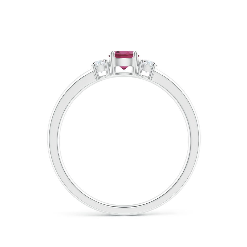 4mm AAAA Classic Pink Tourmaline and Diamond Three Stone Ring in White Gold Side-1