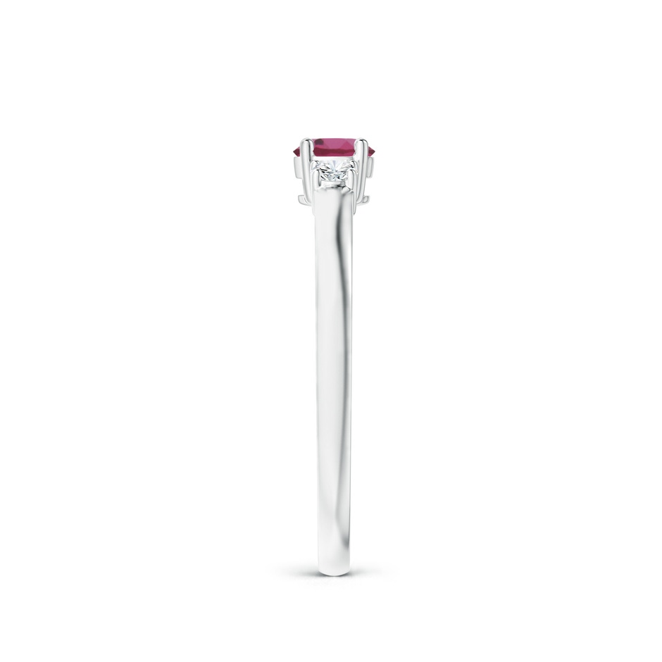 4mm AAAA Classic Pink Tourmaline and Diamond Three Stone Ring in White Gold Side-2