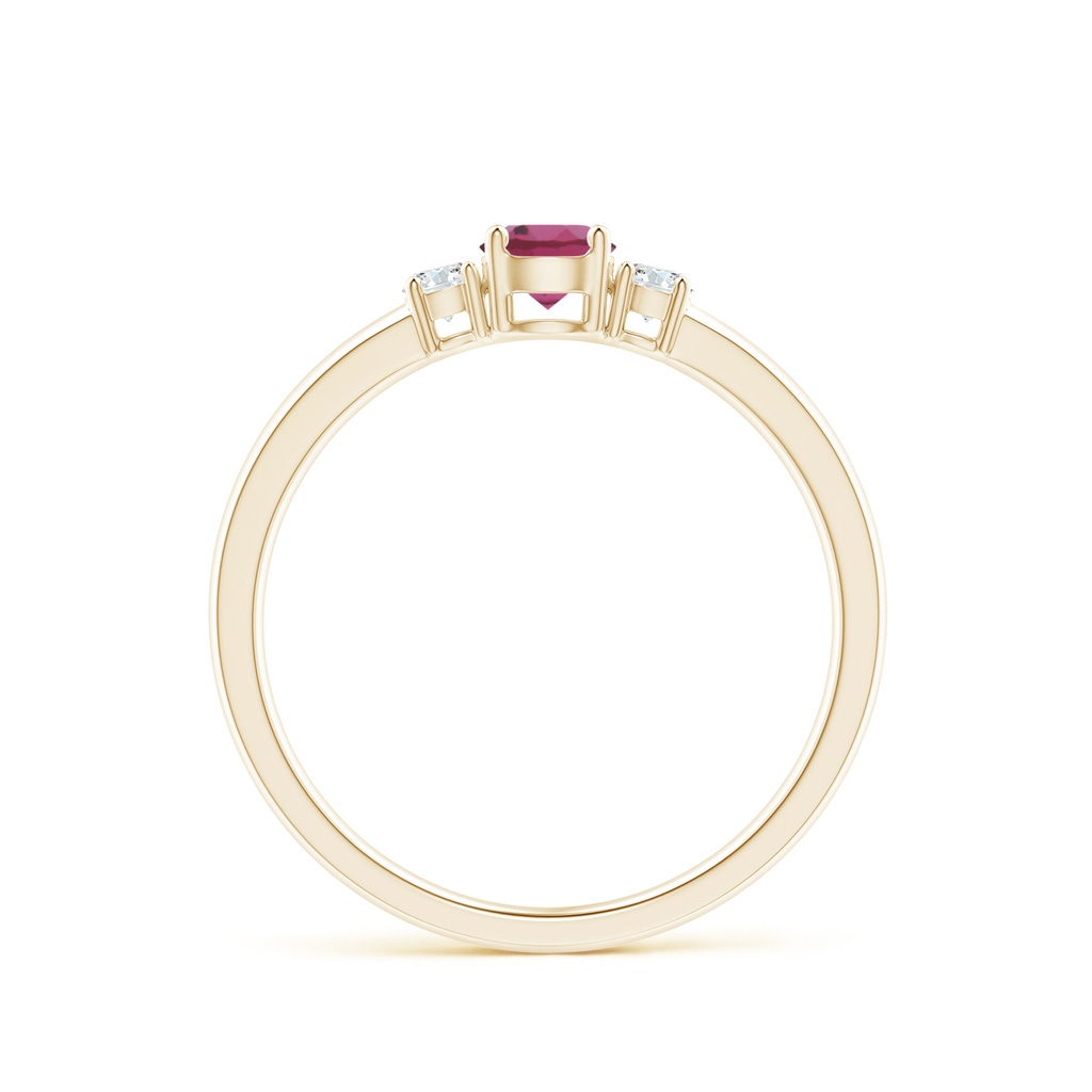 4mm AAAA Classic Pink Tourmaline and Diamond Three Stone Ring in Yellow Gold - side_1
