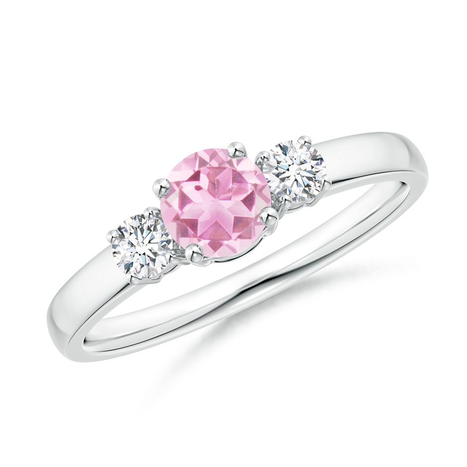 5mm A Classic Pink Tourmaline and Diamond Three Stone Ring in White Gold 
