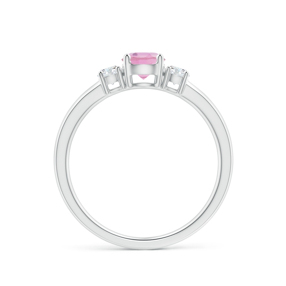 5mm A Classic Pink Tourmaline and Diamond Three Stone Ring in White Gold side-1