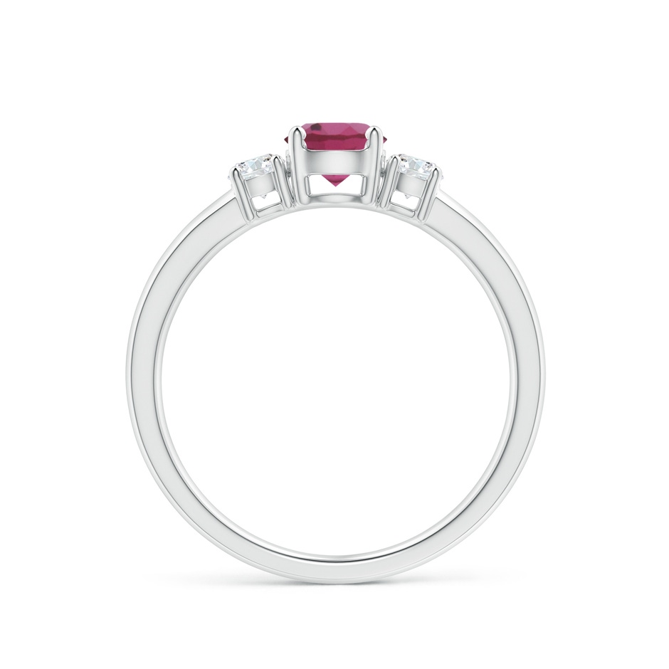 5mm AAAA Classic Pink Tourmaline and Diamond Three Stone Ring in P950 Platinum Side-1