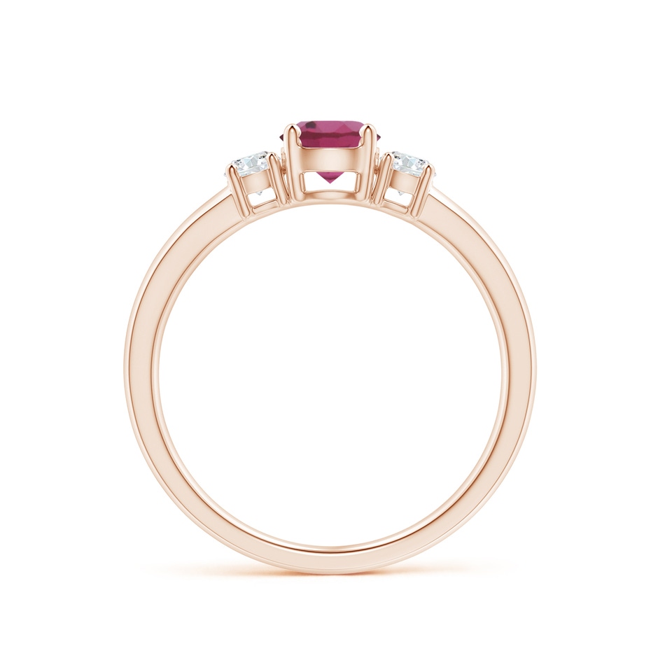 5mm AAAA Classic Pink Tourmaline and Diamond Three Stone Ring in Rose Gold side-1