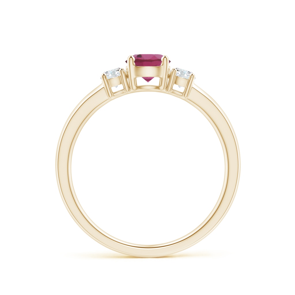 5mm AAAA Classic Pink Tourmaline and Diamond Three Stone Ring in Yellow Gold - Side_1