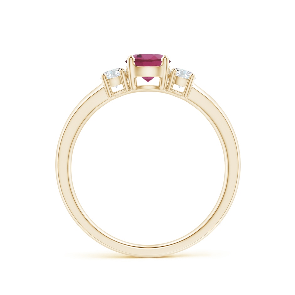 5mm AAAA Classic Pink Tourmaline and Diamond Three Stone Ring in Yellow Gold Side-1