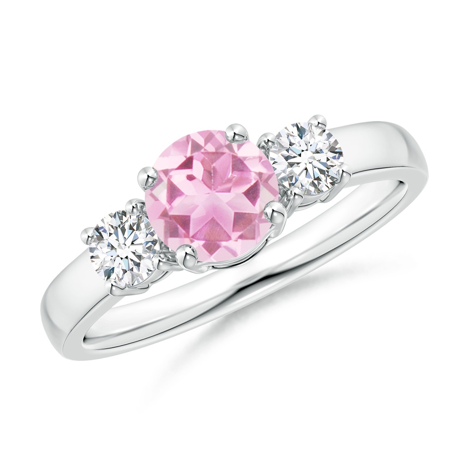 6mm A Classic Pink Tourmaline and Diamond Three Stone Ring in White Gold 