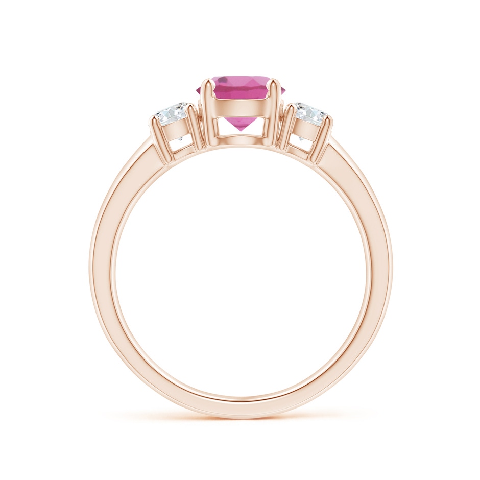 6mm AAA Classic Pink Tourmaline and Diamond Three Stone Ring in Rose Gold Side-1