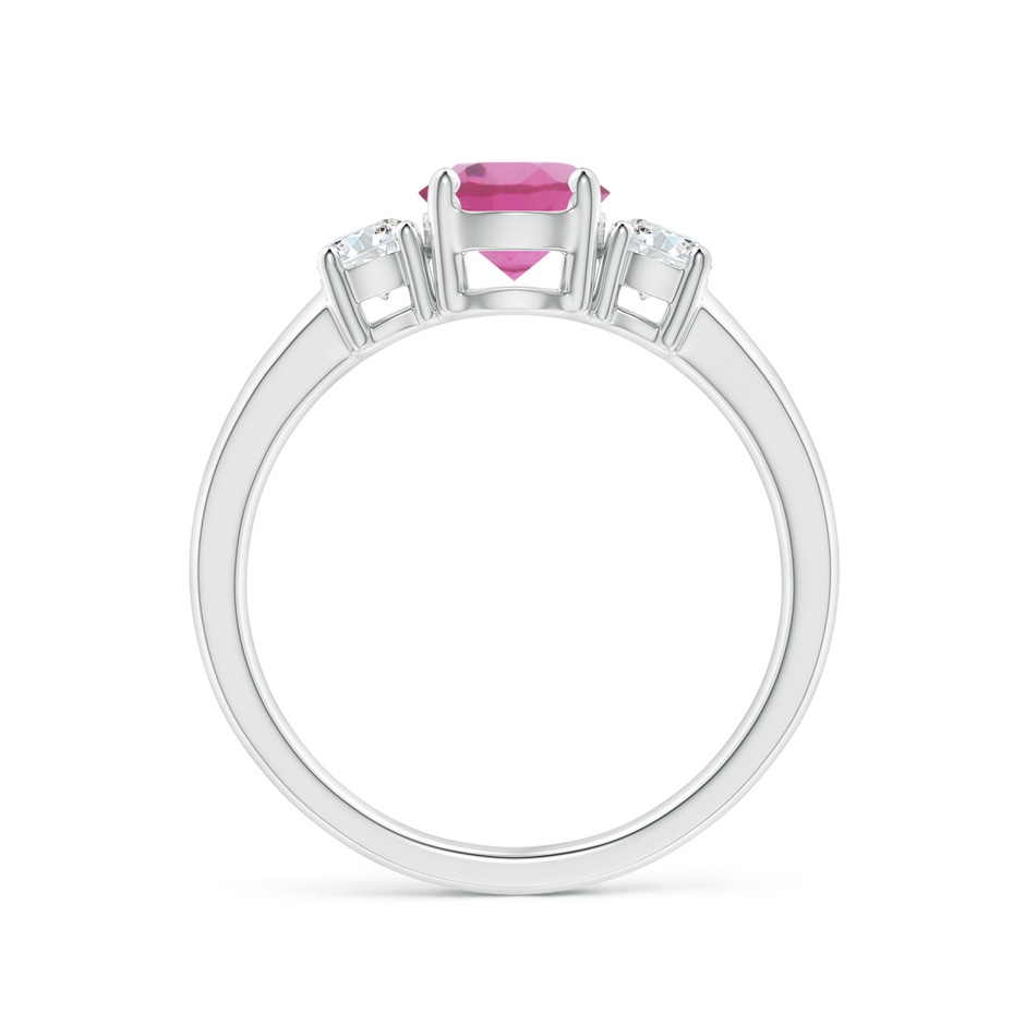 6mm AAA Classic Pink Tourmaline and Diamond Three Stone Ring in White Gold side-1
