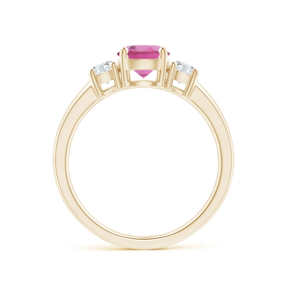 6mm AAA Classic Pink Tourmaline and Diamond Three Stone Ring in Yellow Gold side-1