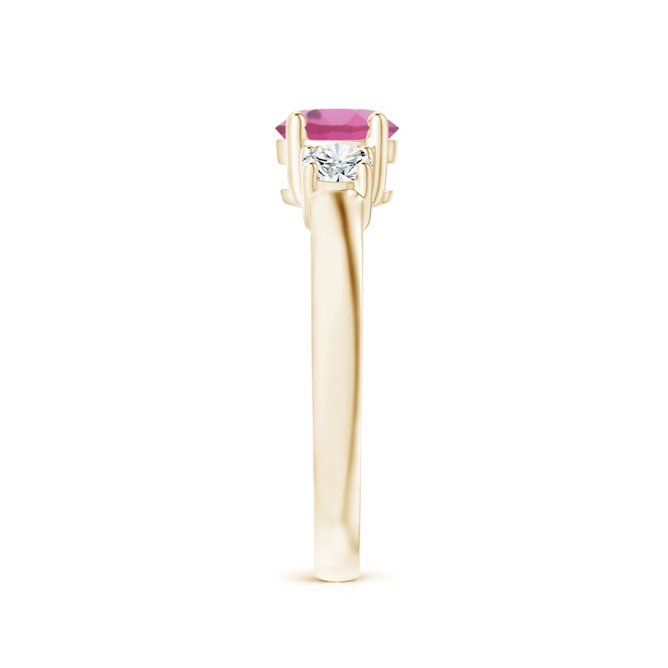 6mm AAA Classic Pink Tourmaline and Diamond Three Stone Ring in Yellow Gold side-2