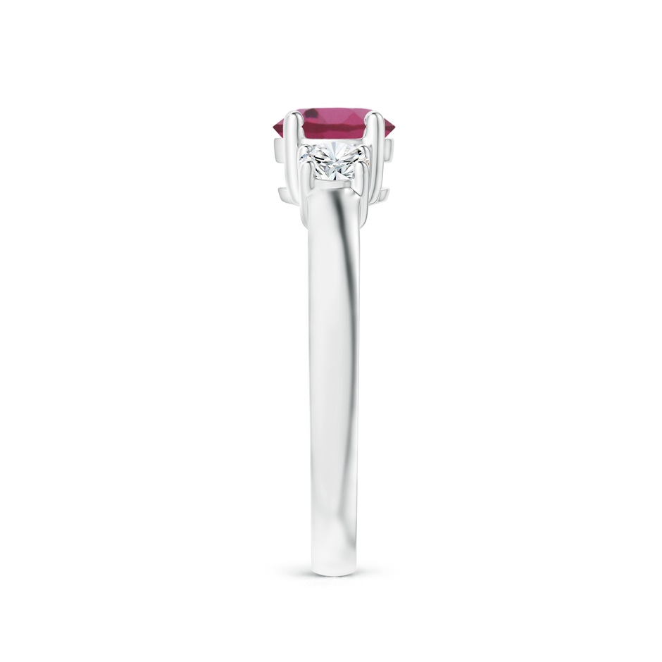 6mm AAAA Classic Pink Tourmaline and Diamond Three Stone Ring in P950 Platinum Side-2