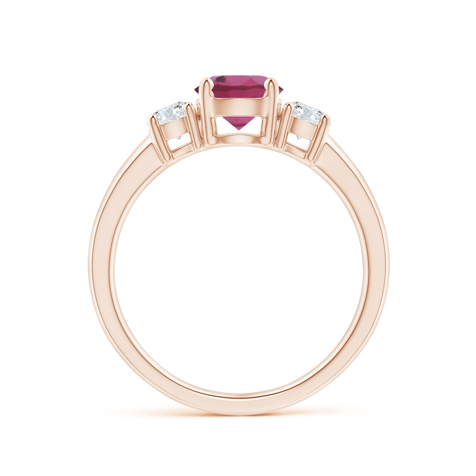 6mm AAAA Classic Pink Tourmaline and Diamond Three Stone Ring in Rose Gold Side-1