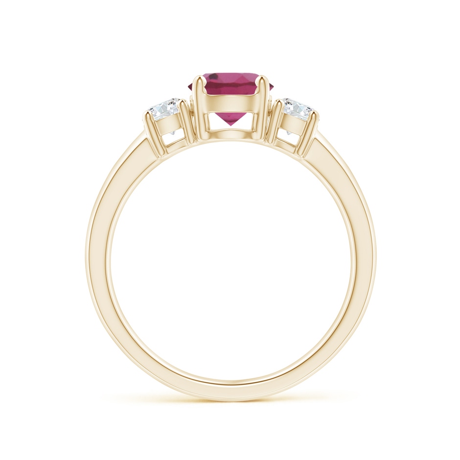6mm AAAA Classic Pink Tourmaline and Diamond Three Stone Ring in Yellow Gold side-1