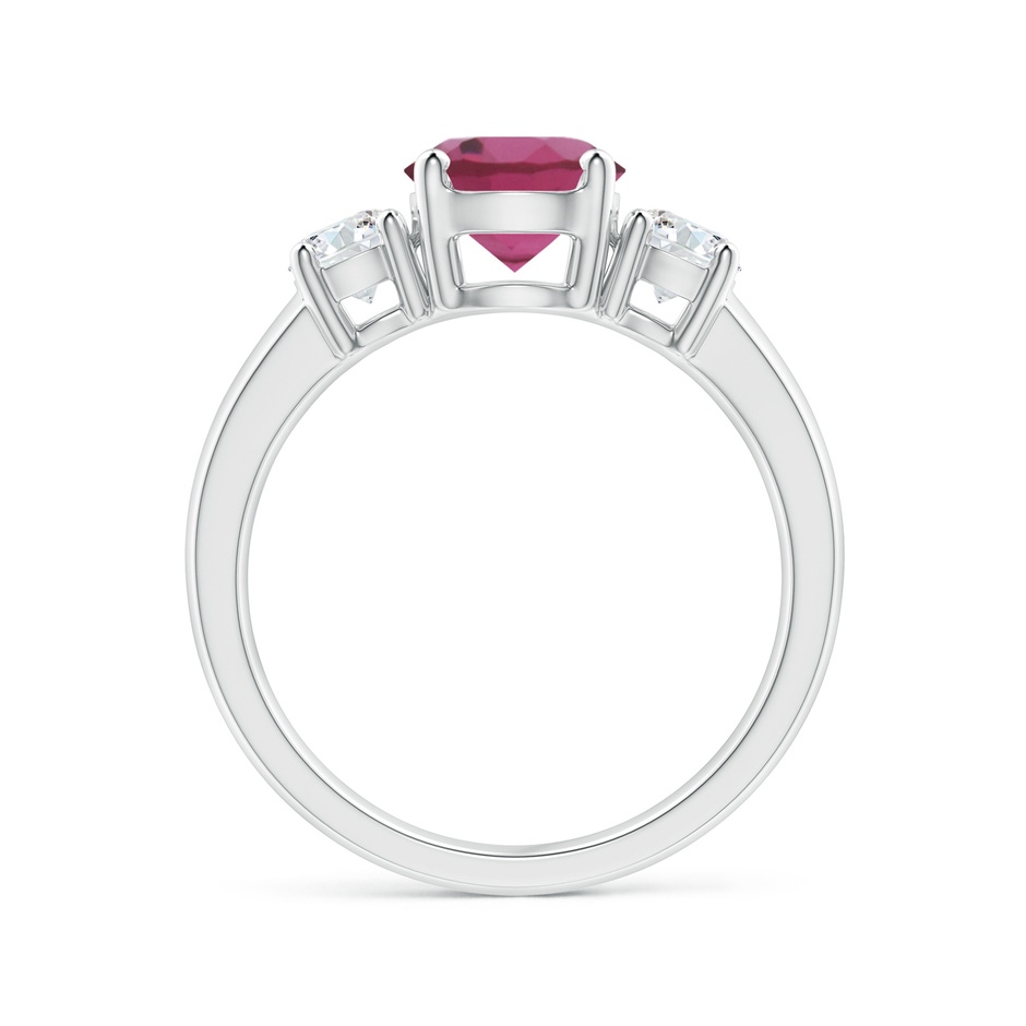 7mm AAAA Classic Pink Tourmaline and Diamond Three Stone Ring in P950 Platinum Side-1