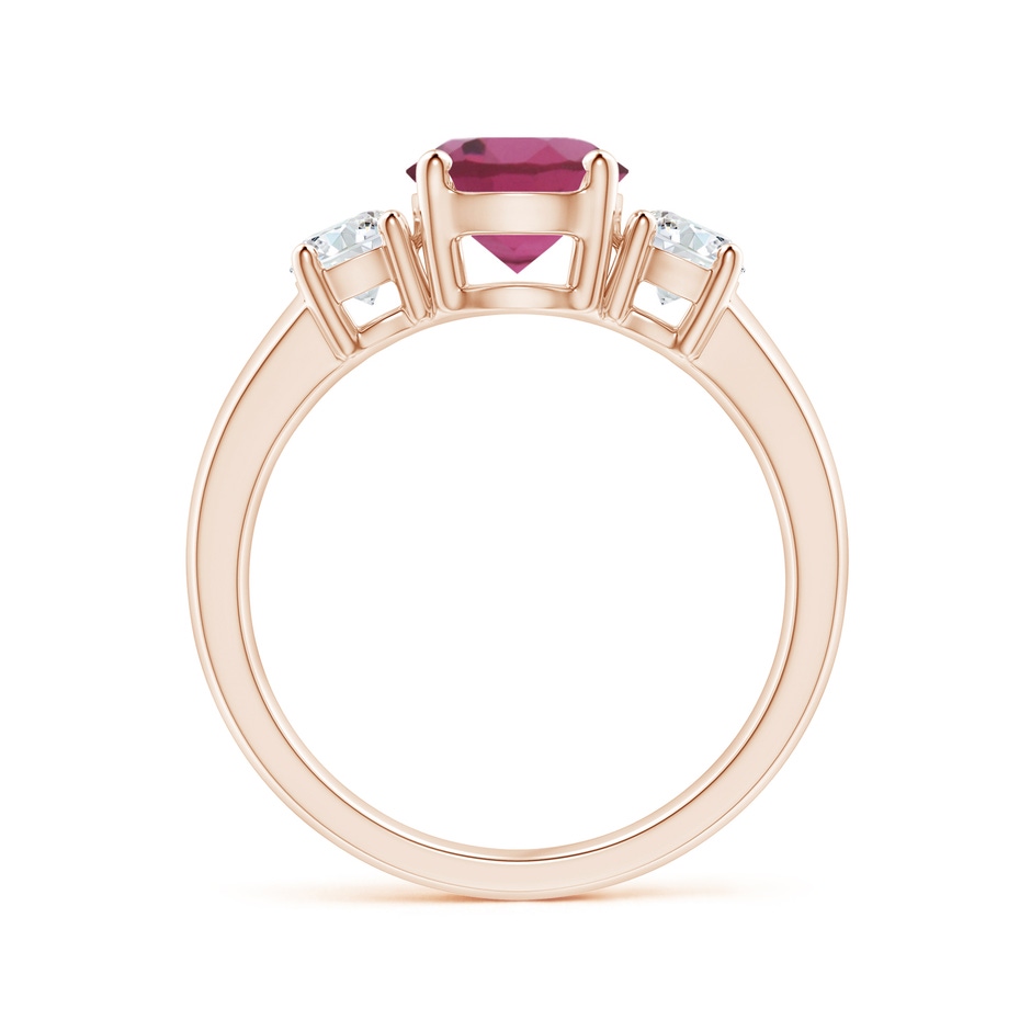 7mm AAAA Classic Pink Tourmaline and Diamond Three Stone Ring in Rose Gold Side-1