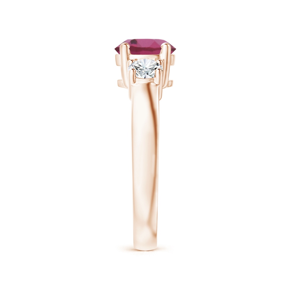 7mm AAAA Classic Pink Tourmaline and Diamond Three Stone Ring in Rose Gold Side-2