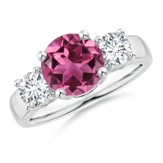 8mm AAAA Classic Pink Tourmaline and Diamond Three Stone Ring in P950 Platinum