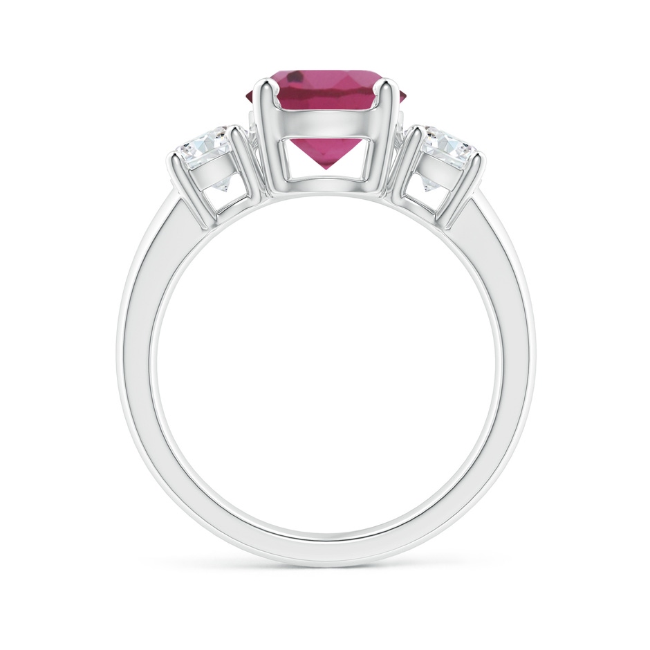 8mm AAAA Classic Pink Tourmaline and Diamond Three Stone Ring in White Gold side-1