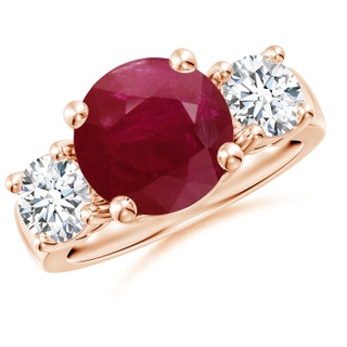 10mm A Classic Ruby and Diamond Three Stone Engagement Ring in 9K Rose Gold