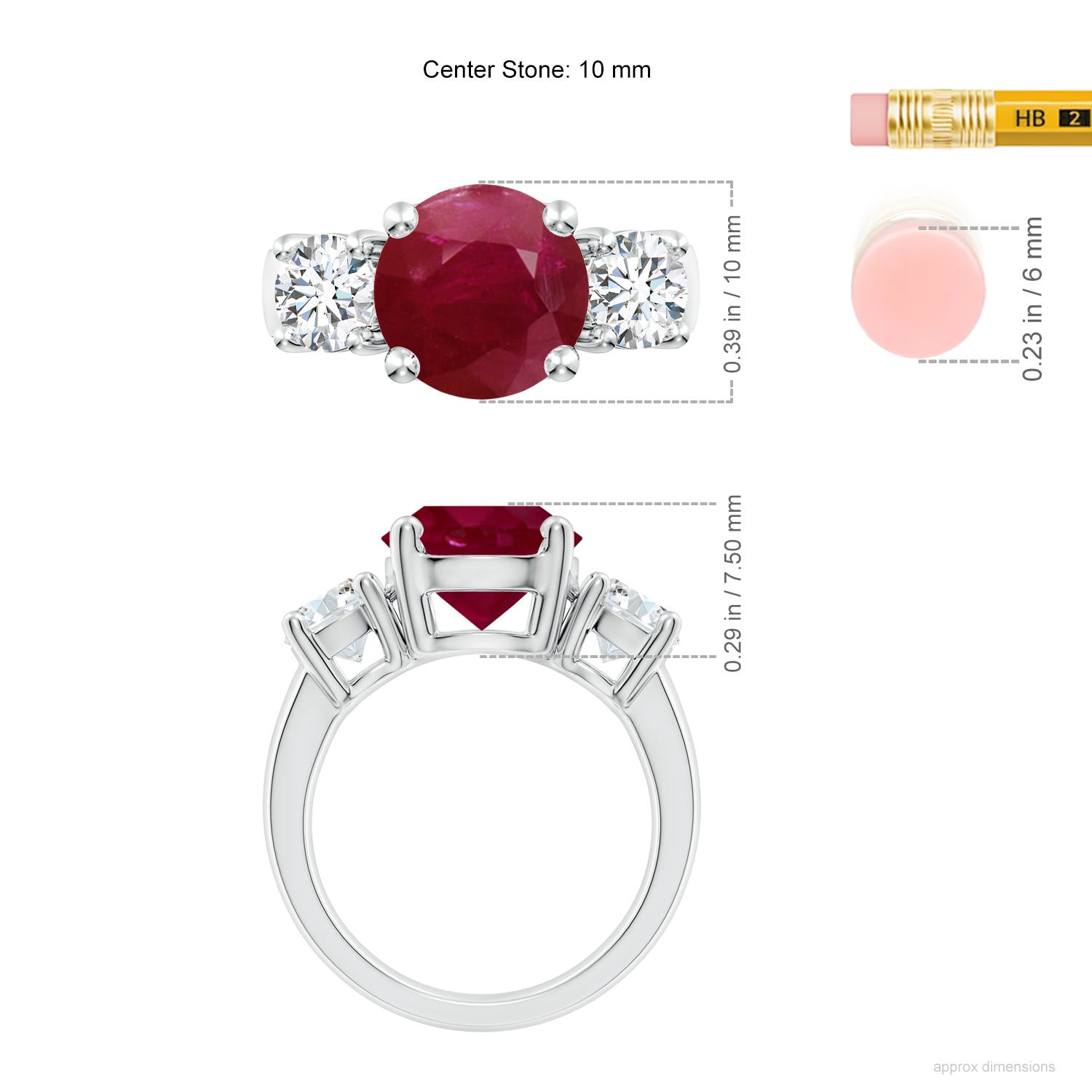 10mm A Classic Ruby and Diamond Three Stone Engagement Ring in P950 Platinum - ruler