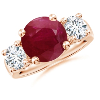 10mm A Classic Ruby and Diamond Three Stone Engagement Ring in Rose Gold