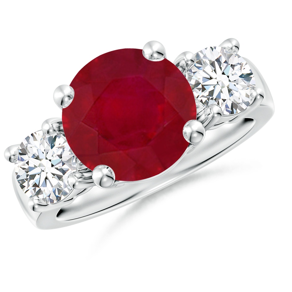 10mm AA Classic Ruby and Diamond Three Stone Engagement Ring in P950 Platinum 