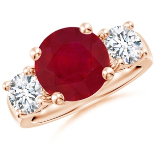 10mm AA Classic Ruby and Diamond Three Stone Engagement Ring in Rose Gold