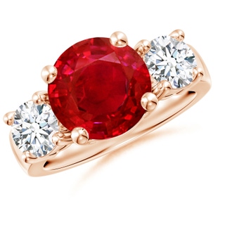 10mm AAA Classic Ruby and Diamond Three Stone Engagement Ring in 9K Rose Gold