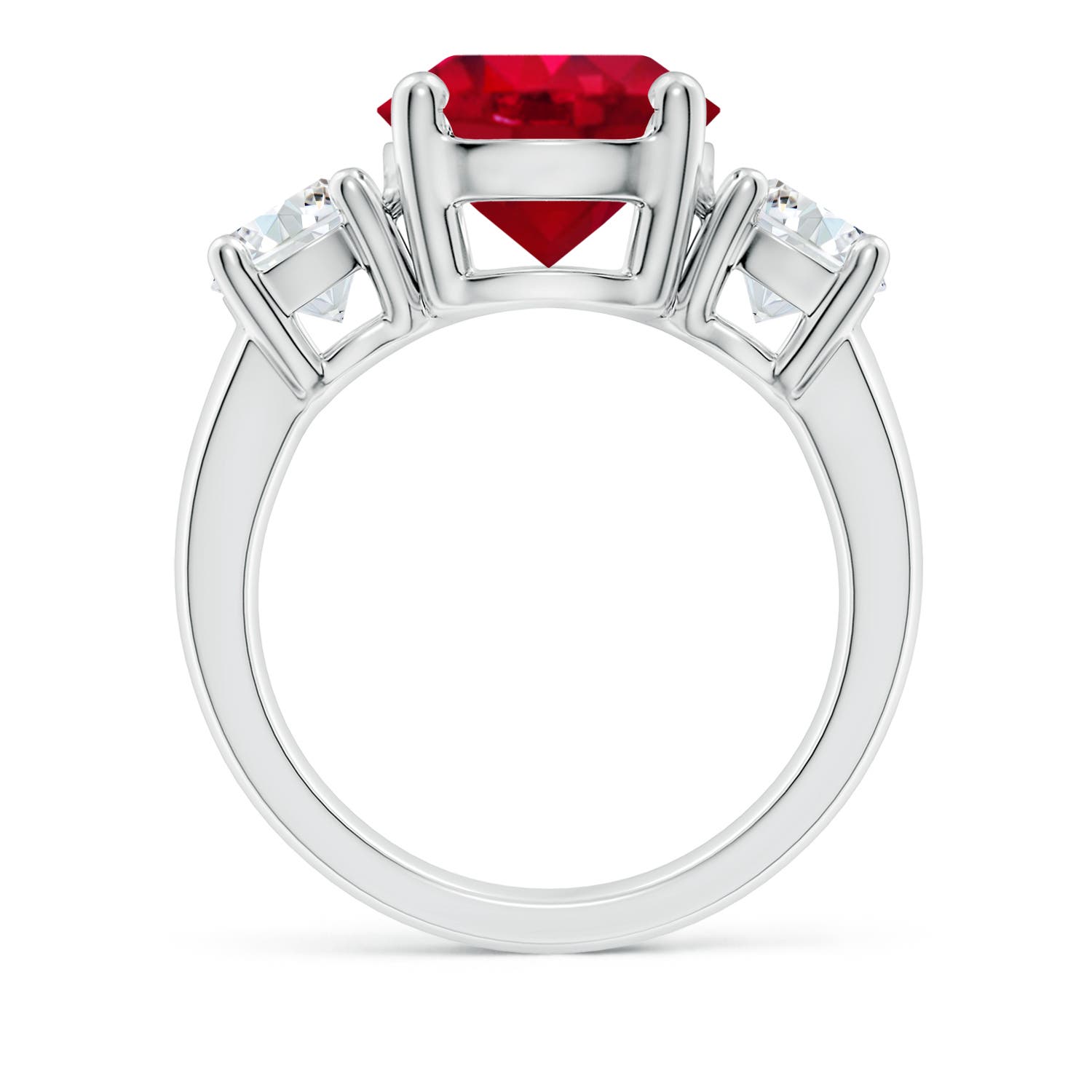 10mm AAA Classic Ruby and Diamond Three Stone Engagement Ring in P950 Platinum