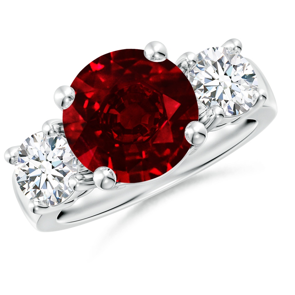 10mm AAAA Classic Ruby and Diamond Three Stone Engagement Ring in P950 Platinum 