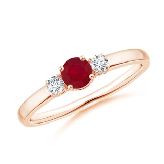 4mm AA Classic Ruby and Diamond Three Stone Engagement Ring in Rose Gold