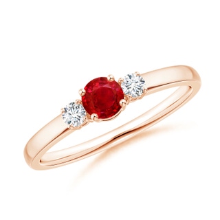 4mm AAA Classic Ruby and Diamond Three Stone Engagement Ring in 10K Rose Gold