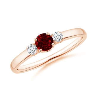 4mm AAAA Classic Ruby and Diamond Three Stone Engagement Ring in 10K Rose Gold
