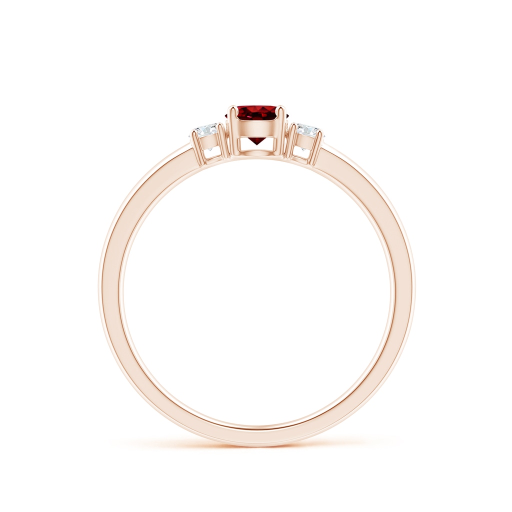 4mm AAAA Classic Ruby and Diamond Three Stone Engagement Ring in Rose Gold Side 199
