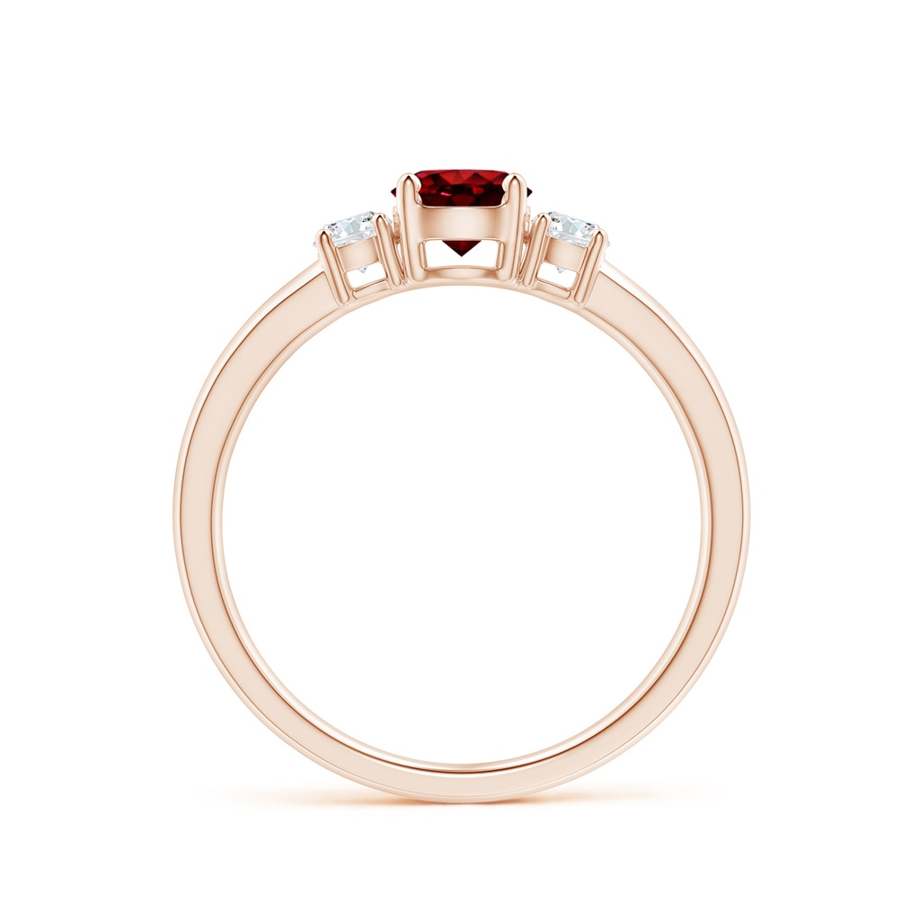 5mm AAAA Classic Ruby and Diamond Three Stone Engagement Ring in Rose Gold Side 199