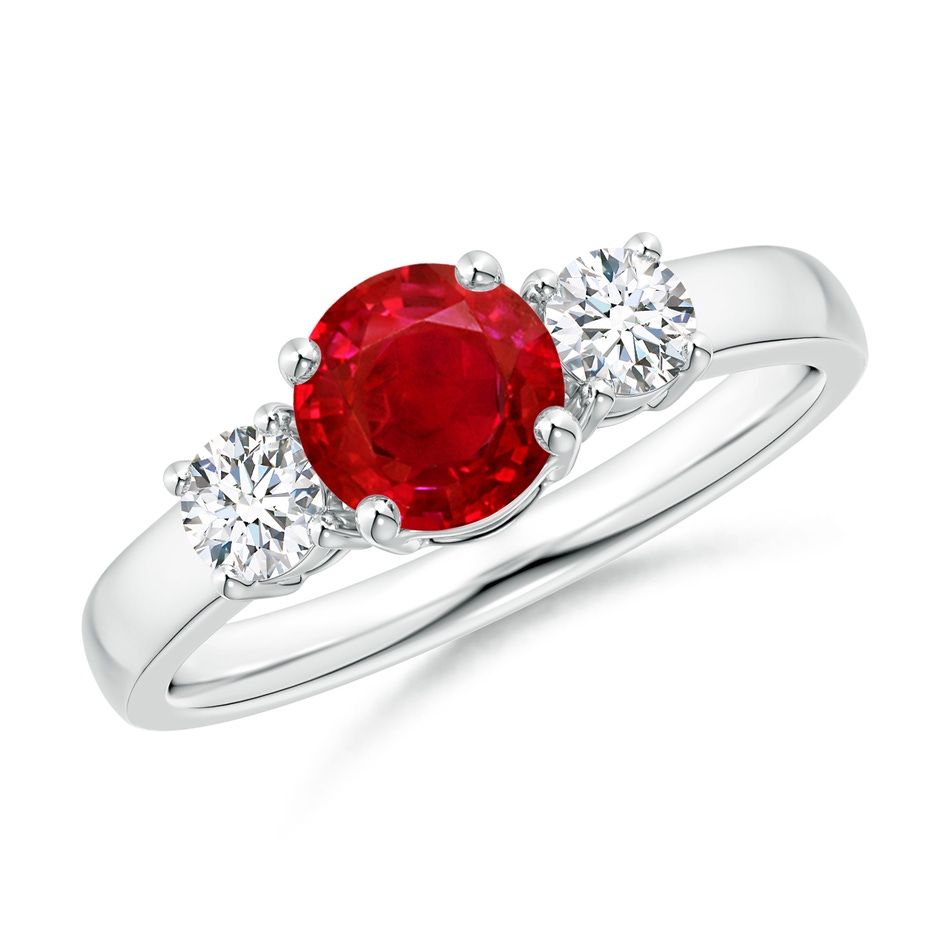 6mm AAA Classic Ruby and Diamond Three Stone Engagement Ring in White Gold 