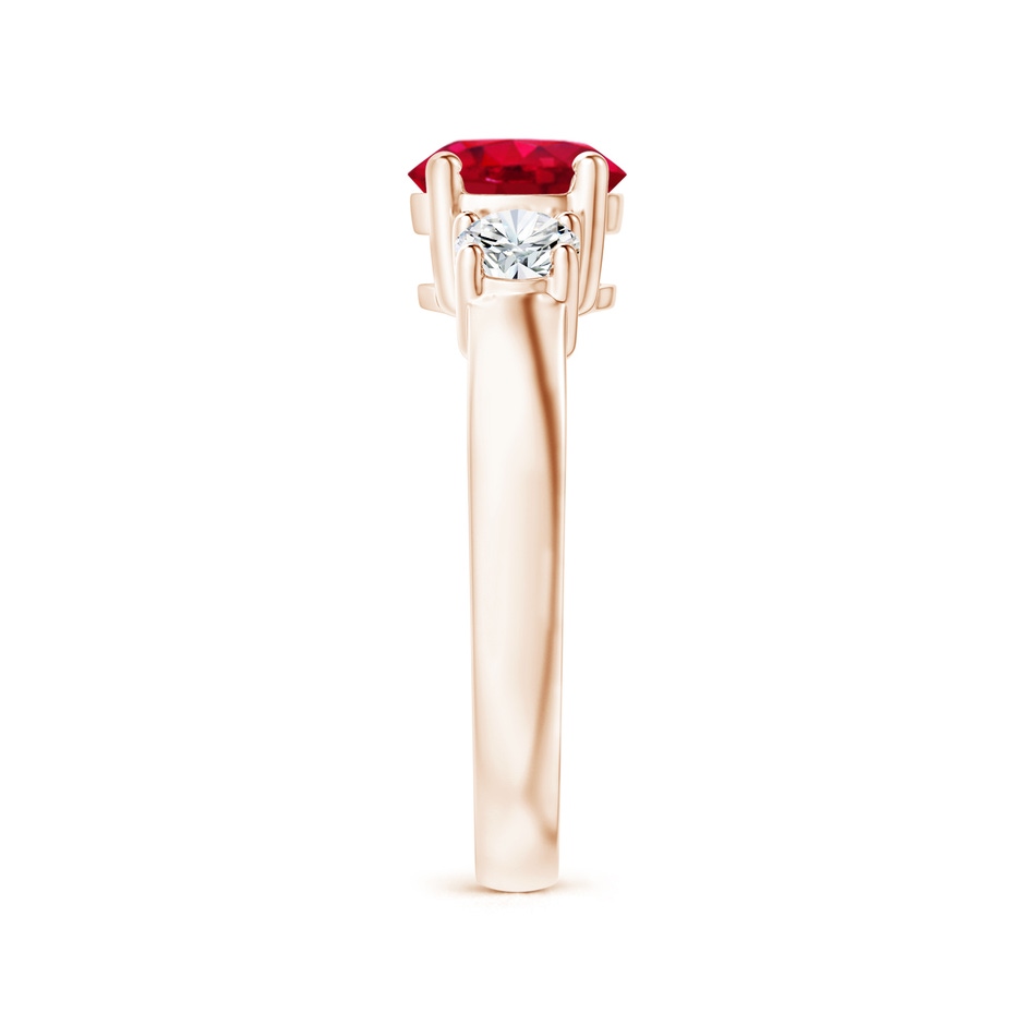 7mm AAA Classic Ruby and Diamond Three Stone Engagement Ring in Rose Gold side 299