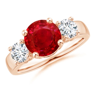 8mm AAA Classic Ruby and Diamond Three Stone Engagement Ring in Rose Gold