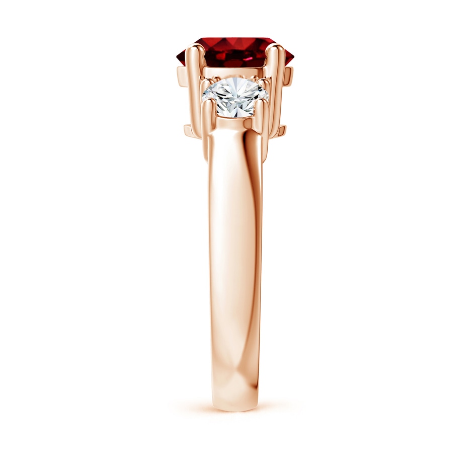 8mm AAAA Classic Ruby and Diamond Three Stone Engagement Ring in 9K Rose Gold side 299