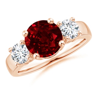 8mm AAAA Classic Ruby and Diamond Three Stone Engagement Ring in Rose Gold
