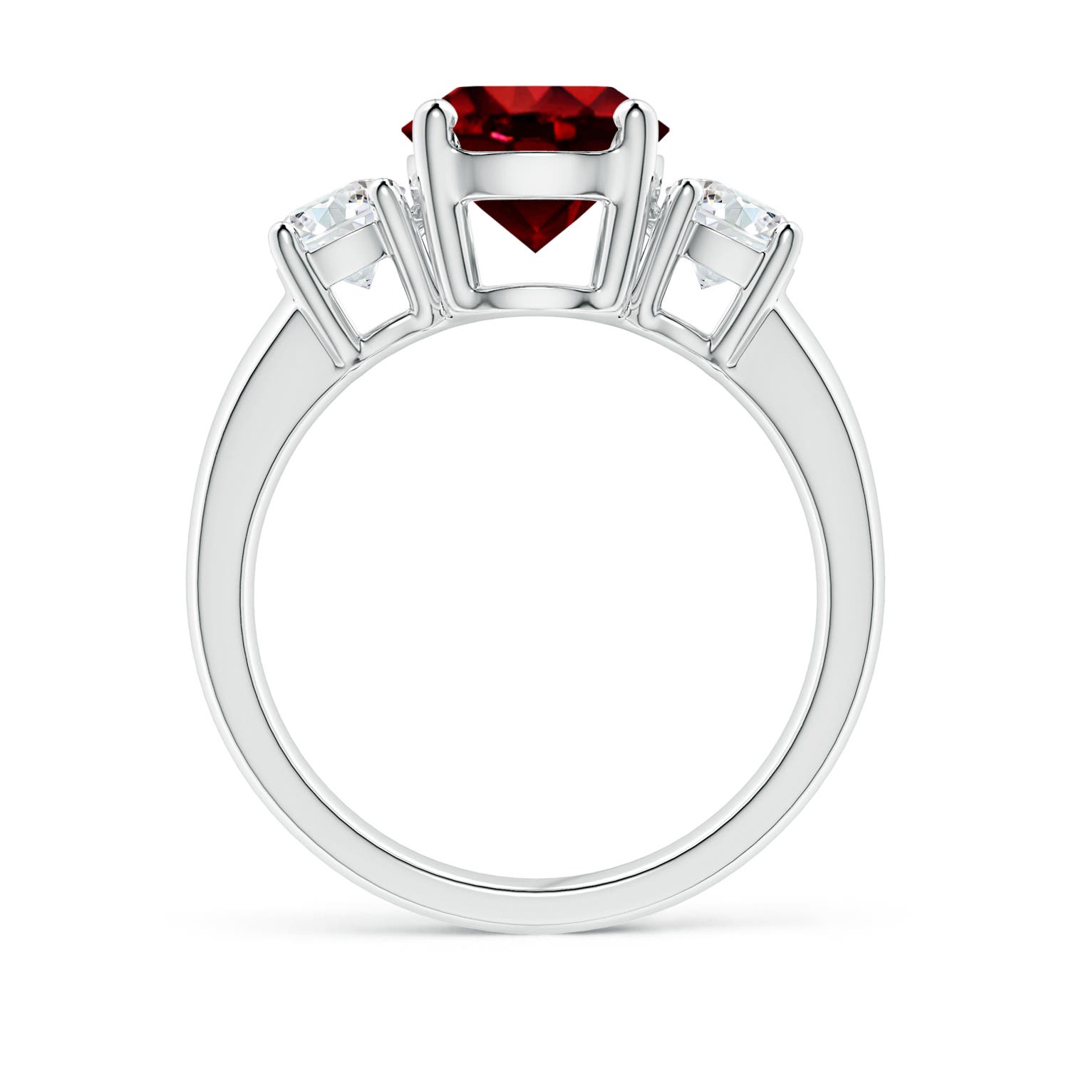 8mm AAAA Classic Ruby and Diamond Three Stone Engagement Ring in White Gold