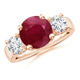 9mm A Classic Ruby and Diamond Three Stone Engagement Ring in 9K Rose Gold