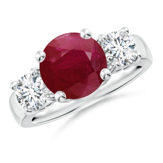 9mm A Classic Ruby and Diamond Three Stone Engagement Ring in P950 Platinum